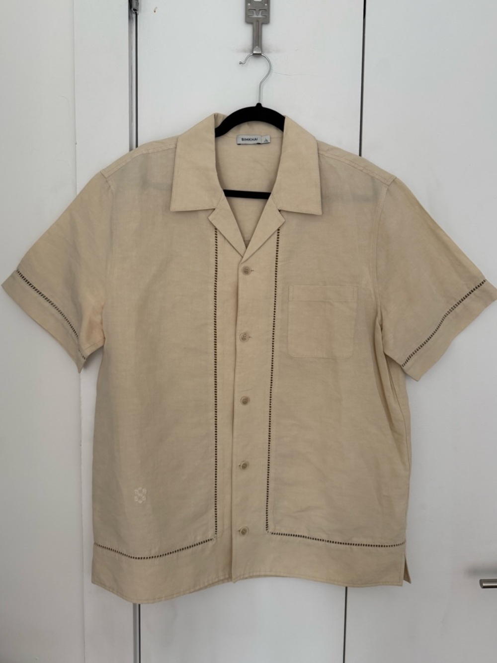 SIMKHAI by Jonathan SIMKHAI 
Beige Short-Sleeve Linen Shirt (PM200163) - Picture 2 of 7
